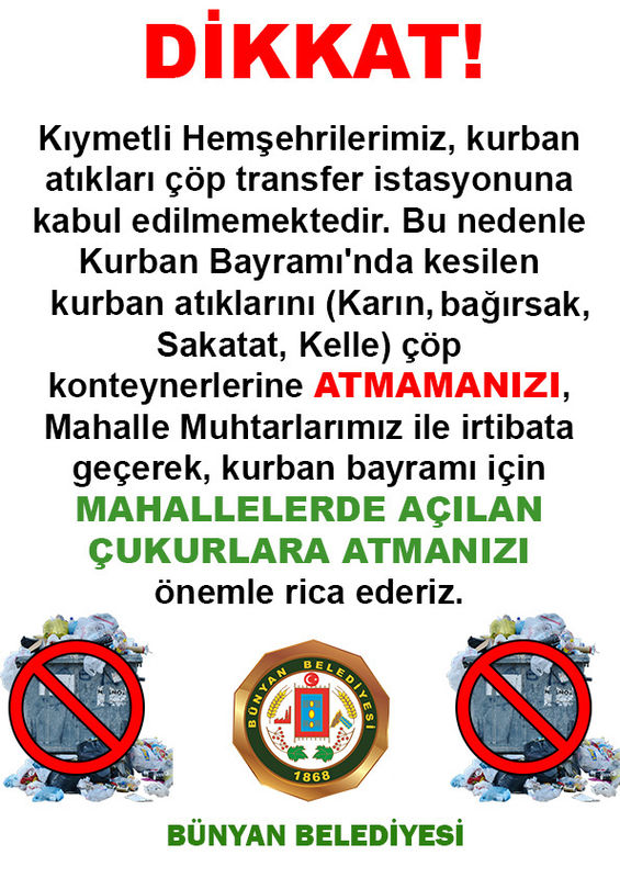 KURBAN BAYRAMI DUYURUSU