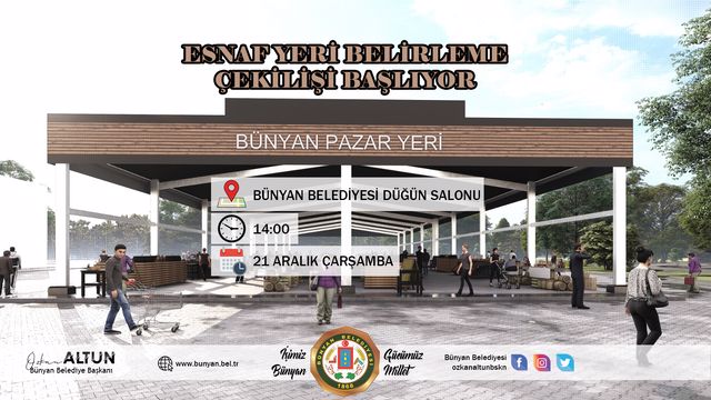 Bünyan Kapalı Pazar Yeri yer belirleme kuraları çekilecektir.