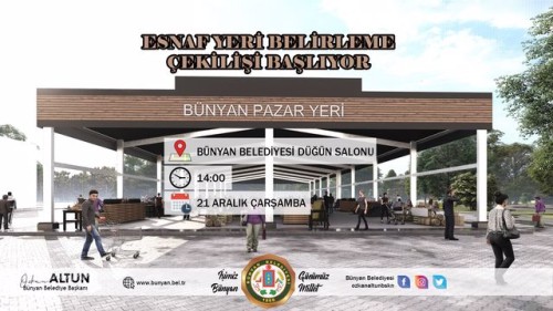 Bünyan Kapalı Pazar Yeri yer belirleme kuraları çekilecektir.