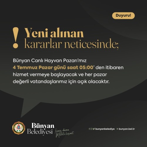 Bünyan Canlı Hayvan Pazarı Hakkında Duyuru