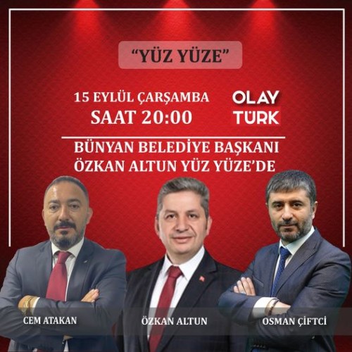 ​Belediye Başkanı'mız Özkan Altun, bugün saat 20:00'da OLAY TÜRK TV'de.